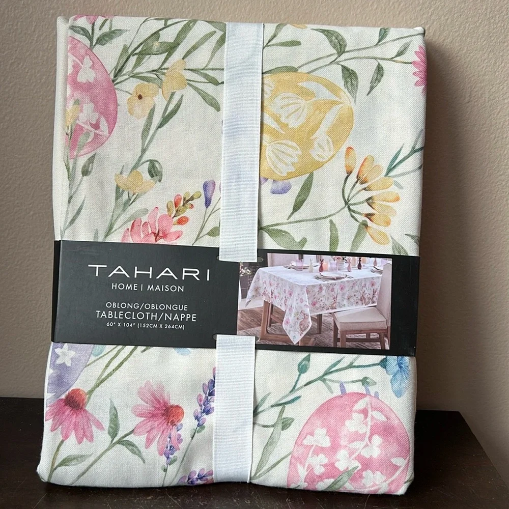 Tahari Tablecloth 60”x 104” Spring Garden Easter Eggs Floral New - Picture 1 of 2